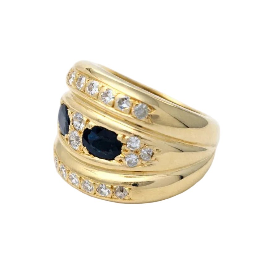 Bague Bandeau en or jaune, saphirs et diamants - Castafiore