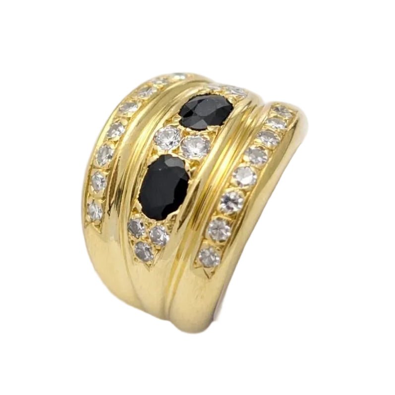 Bague Bandeau en or jaune, saphirs et diamants - Castafiore
