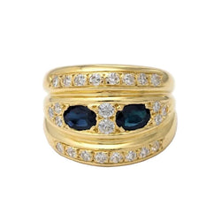 Bague Bandeau en or jaune, saphirs et diamants - Castafiore