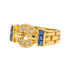 Bague Bandeau en or jaune, saphirs et diamants - Castafiore