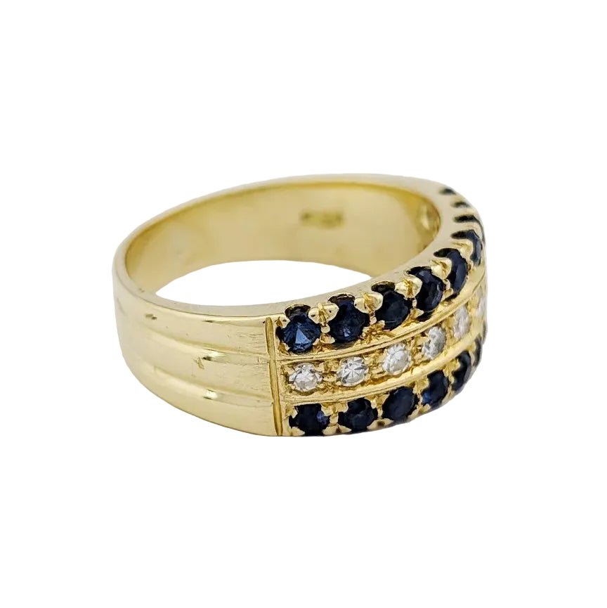 Bague Bandeau en or jaune, saphirs et diamants - Castafiore