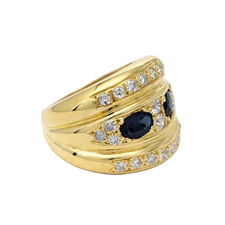 Bague Bandeau en or jaune, saphirs et diamants - Castafiore
