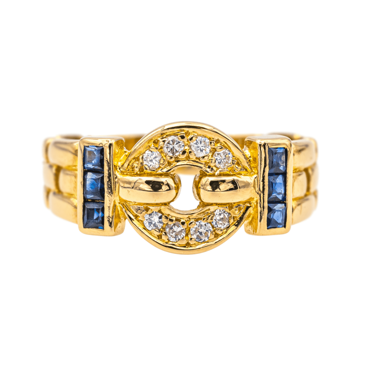 Bague Bandeau en or jaune, saphirs et diamants - Castafiore