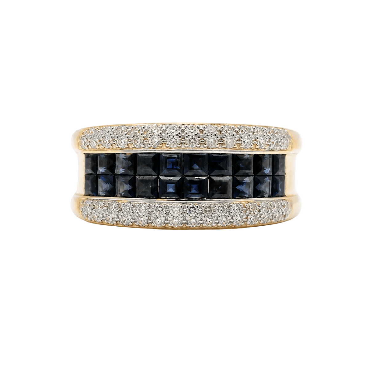 Bague Bandeau en or jaune, saphirs et diamants - Castafiore
