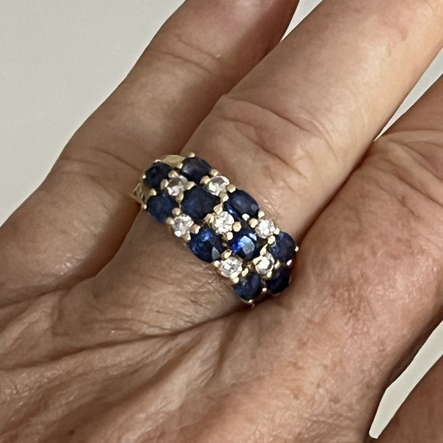 Bague Bandeau en or jaune saphirs et diamants - Castafiore