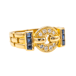 Bague Bandeau en or jaune, saphirs et diamants - Castafiore