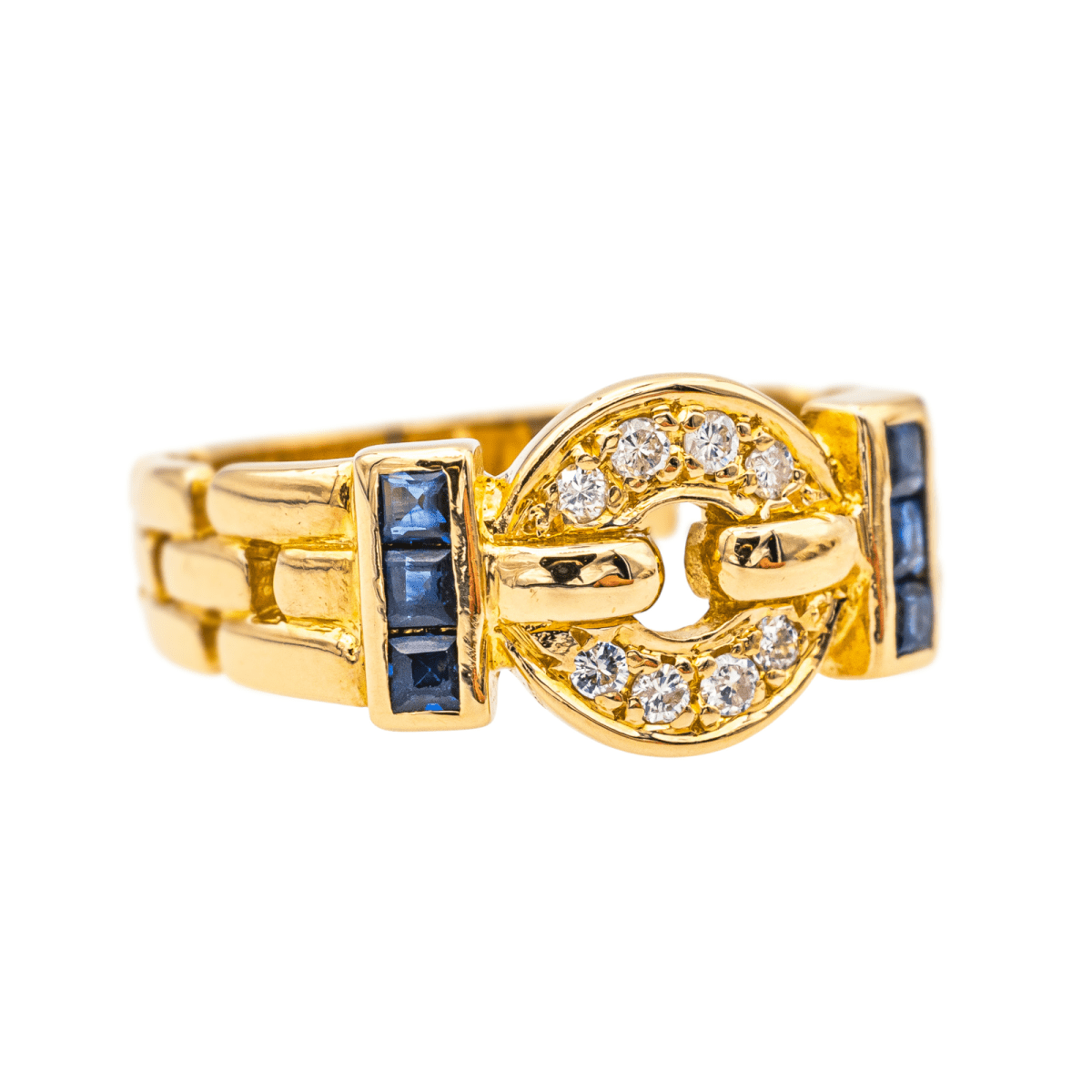 Bague Bandeau en or jaune, saphirs et diamants - Castafiore