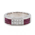 Bague Bandeau en Platine, Diamant et Rubis - Castafiore