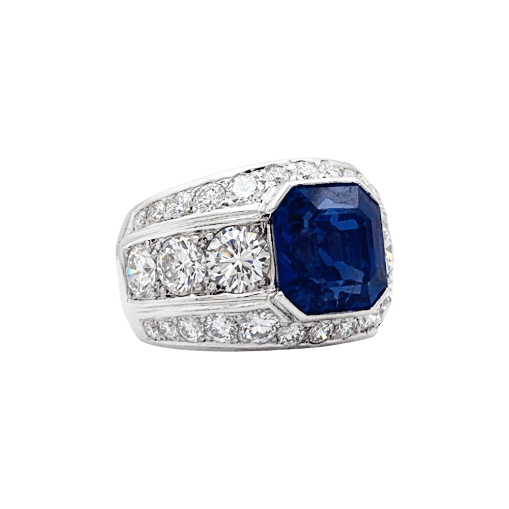 Bague Bandeau en platine, saphir et diamants - Castafiore