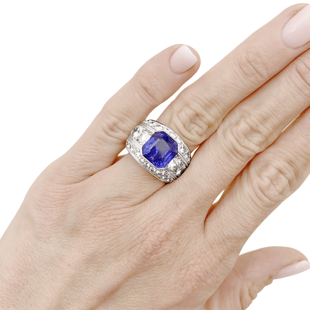 Bague Bandeau en platine, saphir et diamants - Castafiore