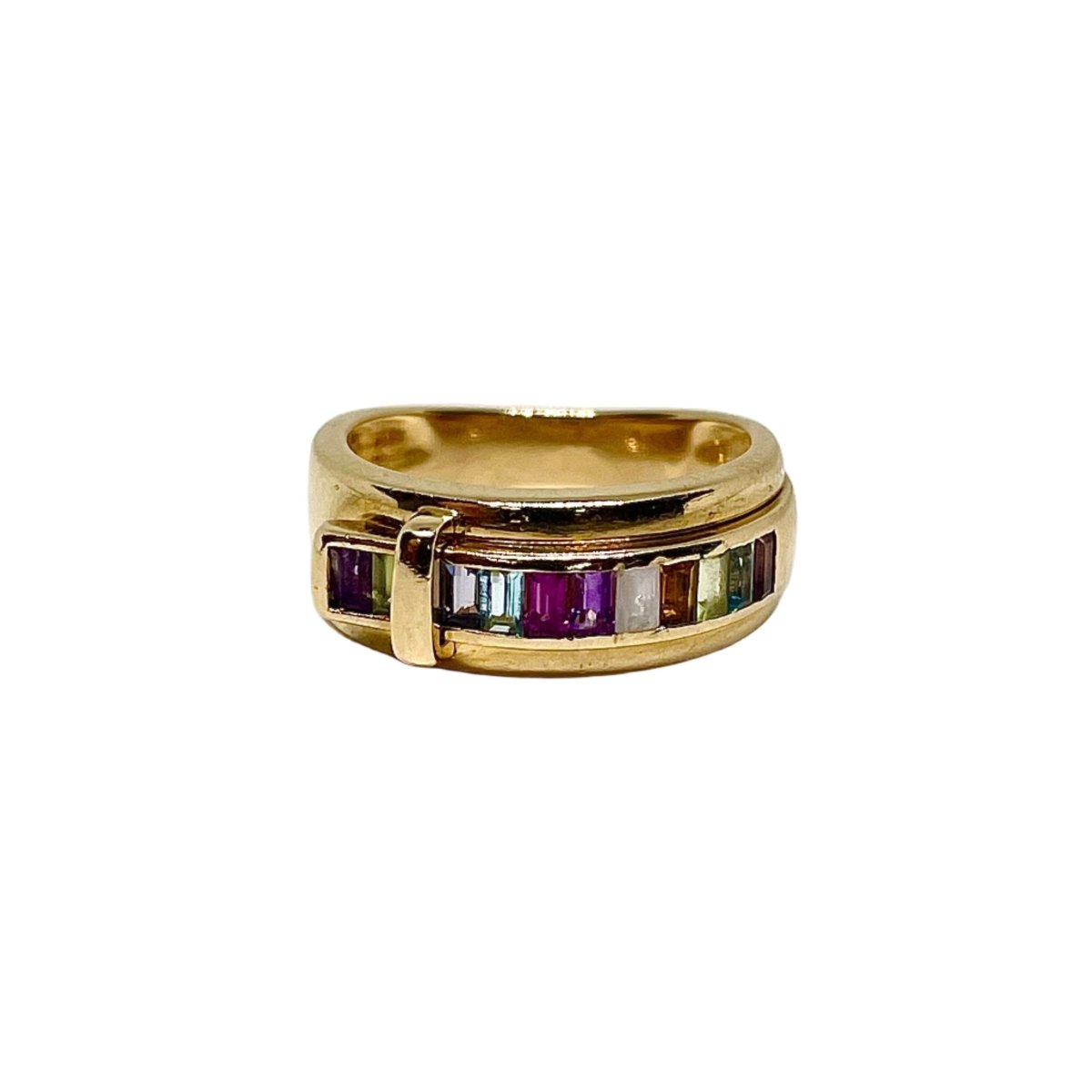 Bague Bandeau GUY LAROCHE "Ceinture" en or jaune, améthyste, topazes, péridots et citrines - Castafiore