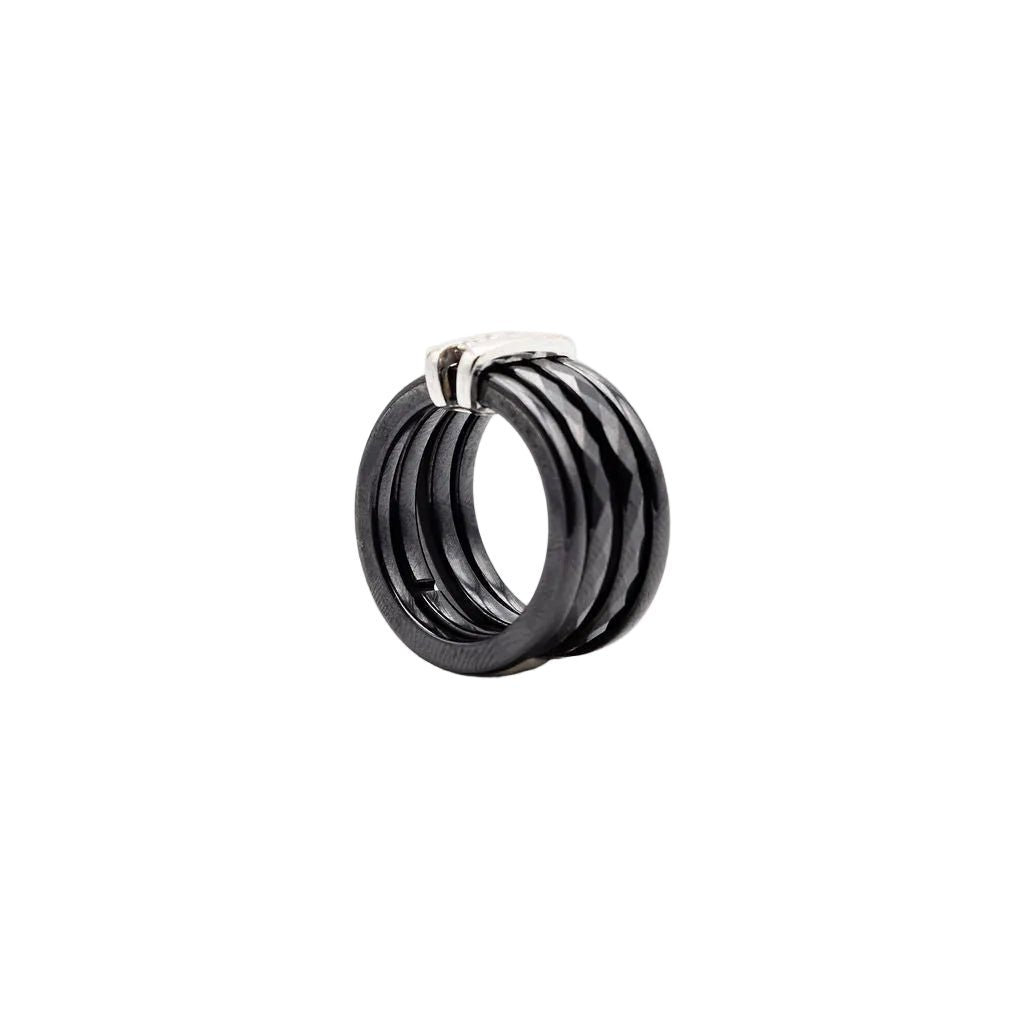 Bague Bandeau GUY LAROCHE en or blanc, céramique et diamants - Castafiore