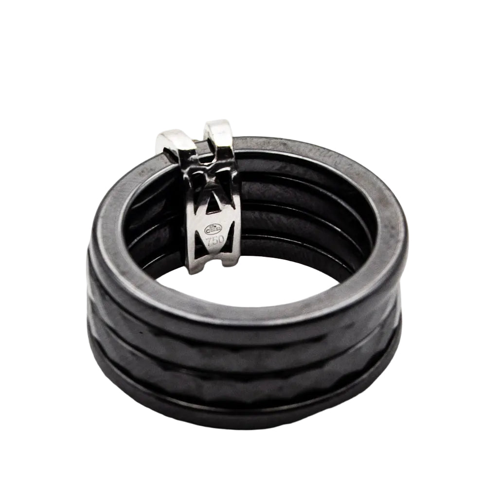 Bague Bandeau GUY LAROCHE en or blanc, céramique et diamants - Castafiore