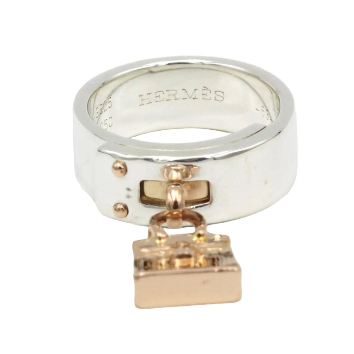 Bague Bandeau HERMÈS "Amulettes" en or rose et argent - Castafiore