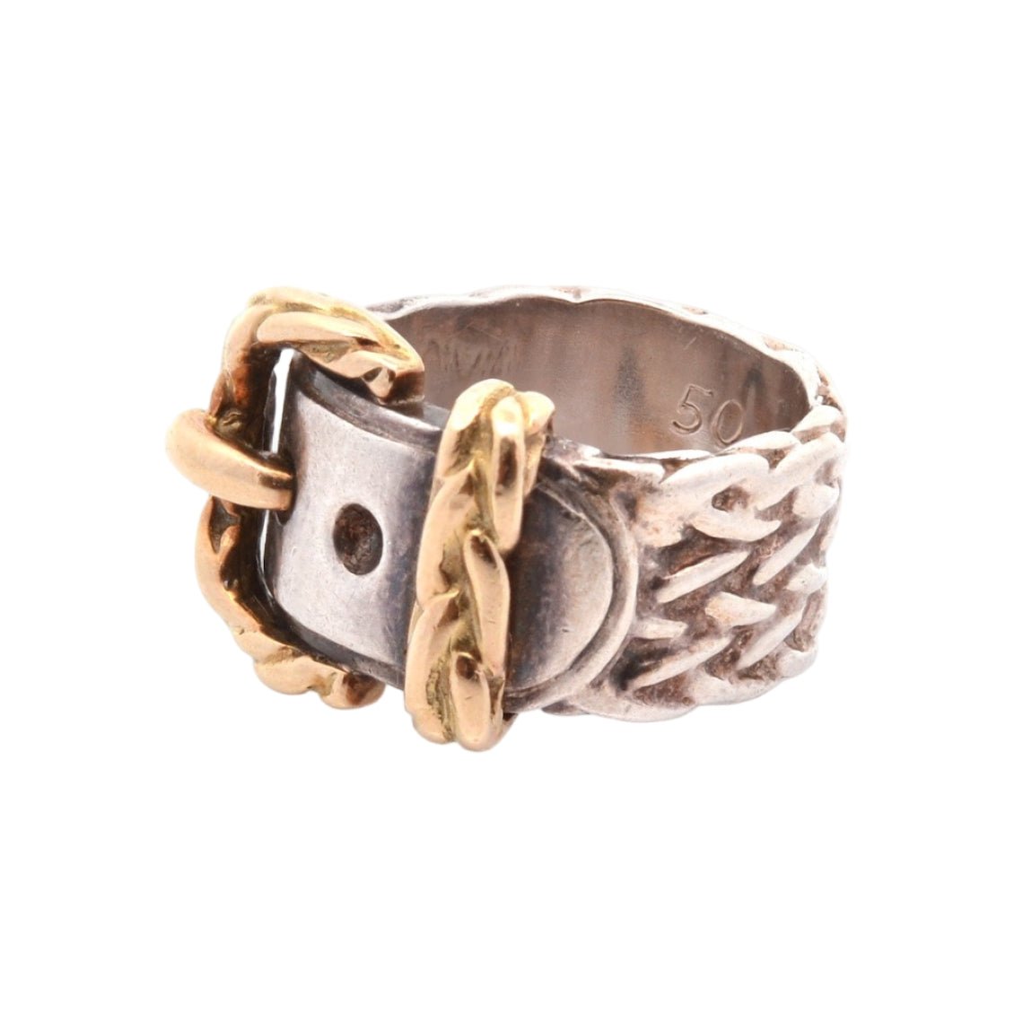 Bague Bandeau HERMÈS en or jaune et argent - Castafiore