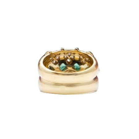 Bague Bandeau KOKIS en or jaune, émeraudes et diamants - Castafiore