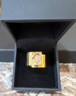 Bague Bandeau Légendes O.J. Perrin Cœur Diamants Or Jaune 18 Carats - Castafiore