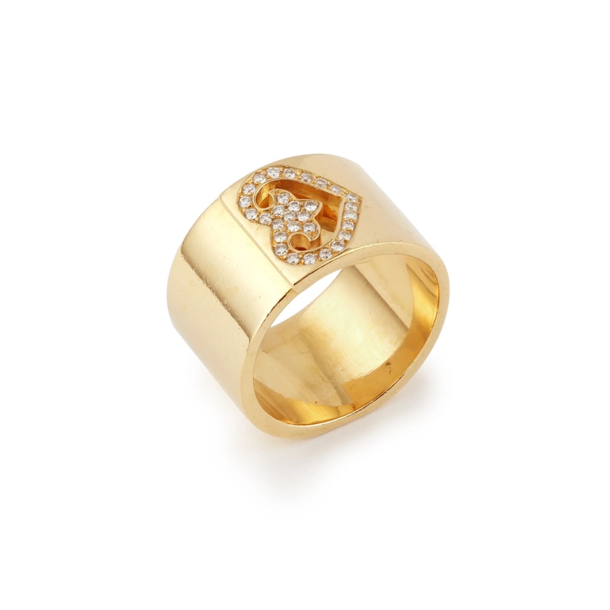 Bague Bandeau Légendes O.J. Perrin Cœur Diamants Or Jaune 18 Carats - Castafiore