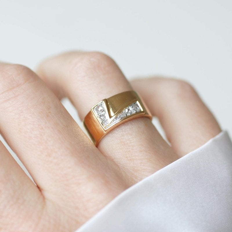 Bague Bandeau Lettre Initiale L Diamants sur Or rose - Castafiore