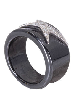Bague Bandeau MAUBOUSSIN "Étoile du démon" en céramique, or blanc et diamants - Castafiore