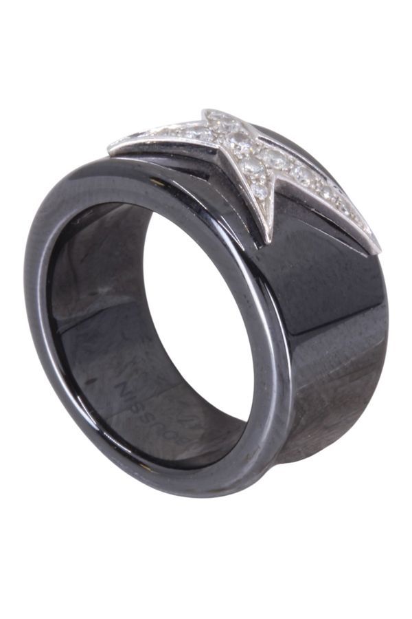 Bague Bandeau MAUBOUSSIN "Étoile du démon" en céramique, or blanc et diamants - Castafiore