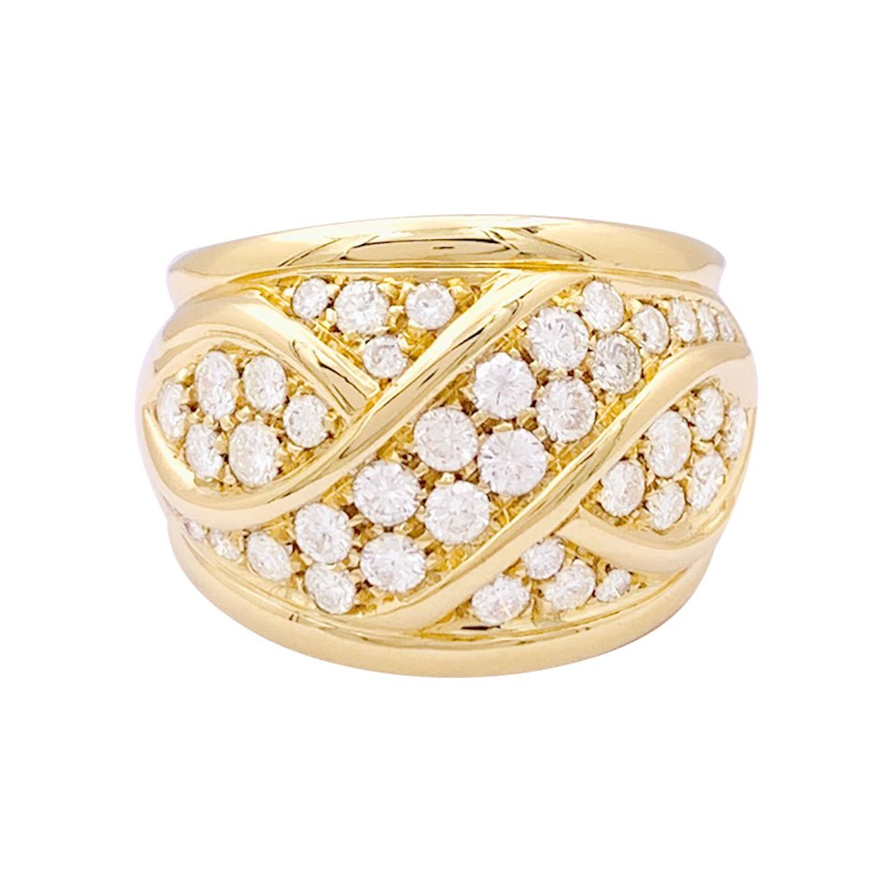 Bague bandeau en or jaune et diamants. - Castafiore