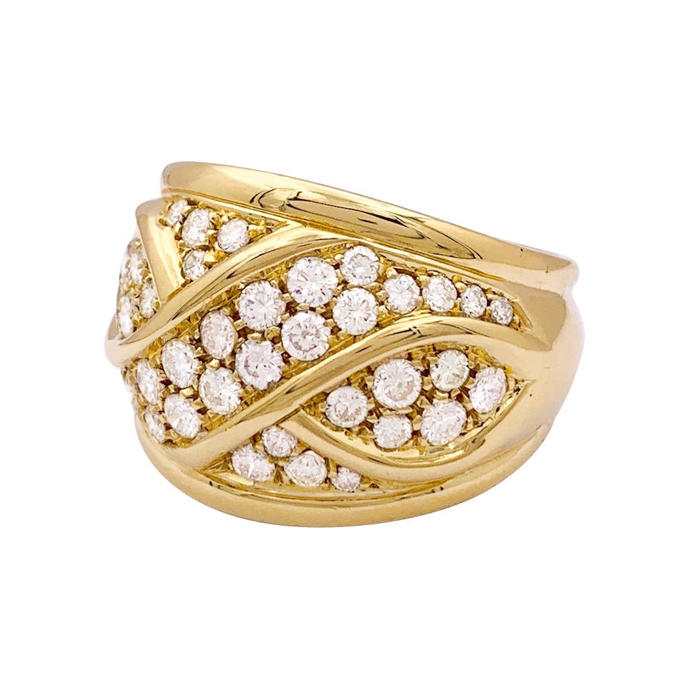 Bague bandeau pavage or jaune, diamants. - Castafiore