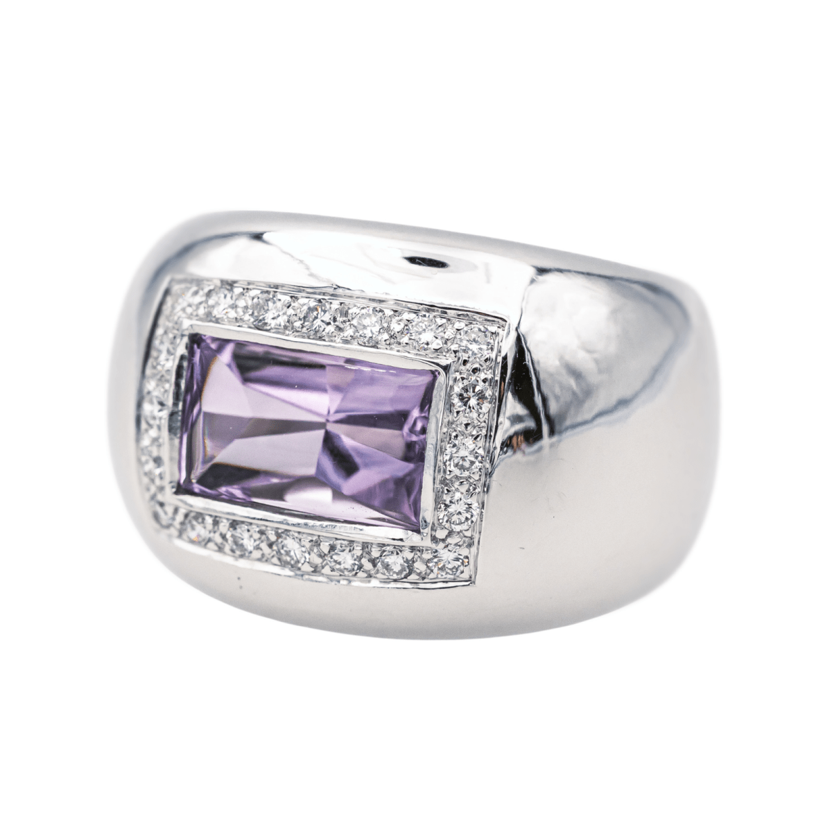 Bague Bandeau POIRAY "Thessalie" en or blanc, améthyste et diamants - Castafiore