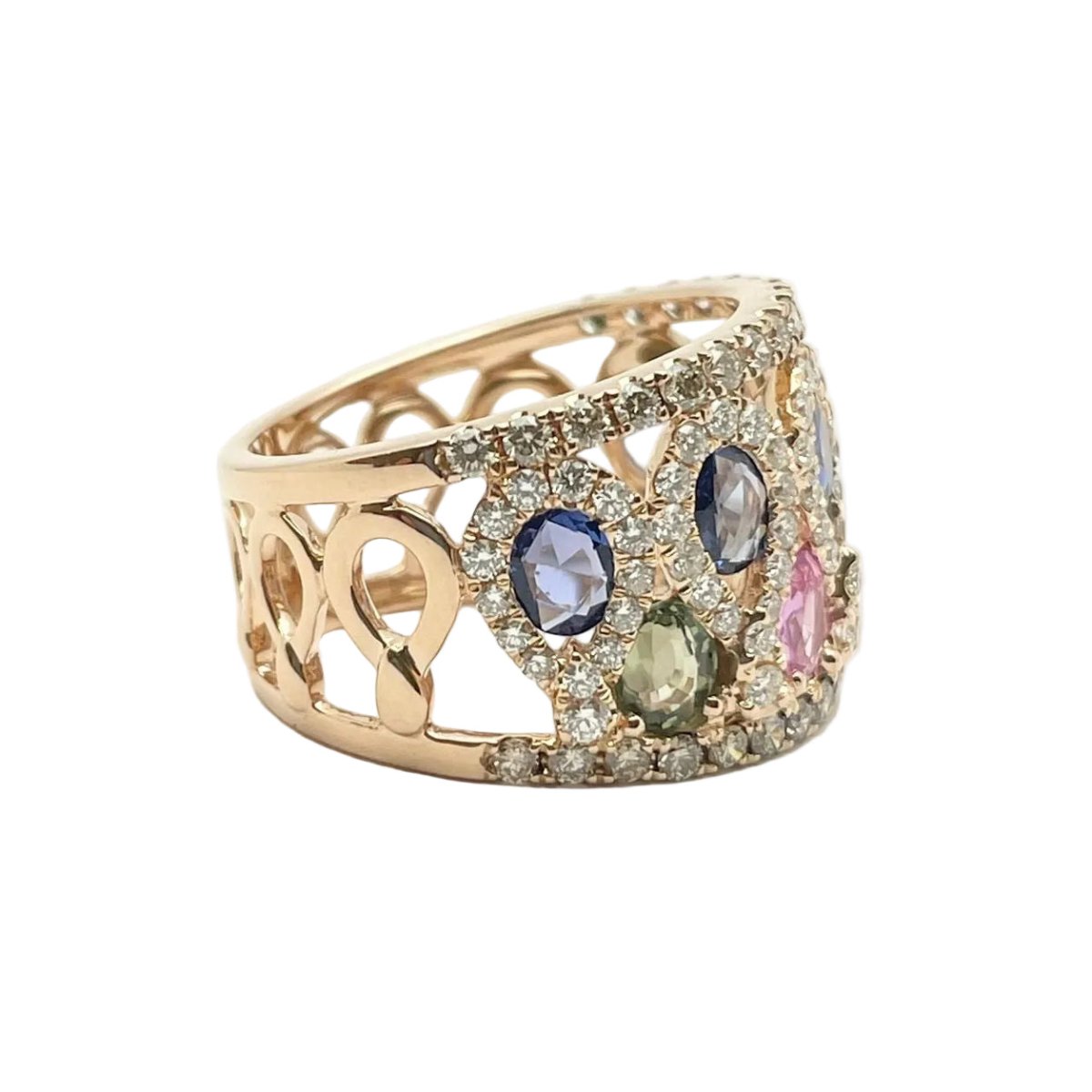 Bague Bandeau ROCCA en or rose, saphirs et diamants - Castafiore