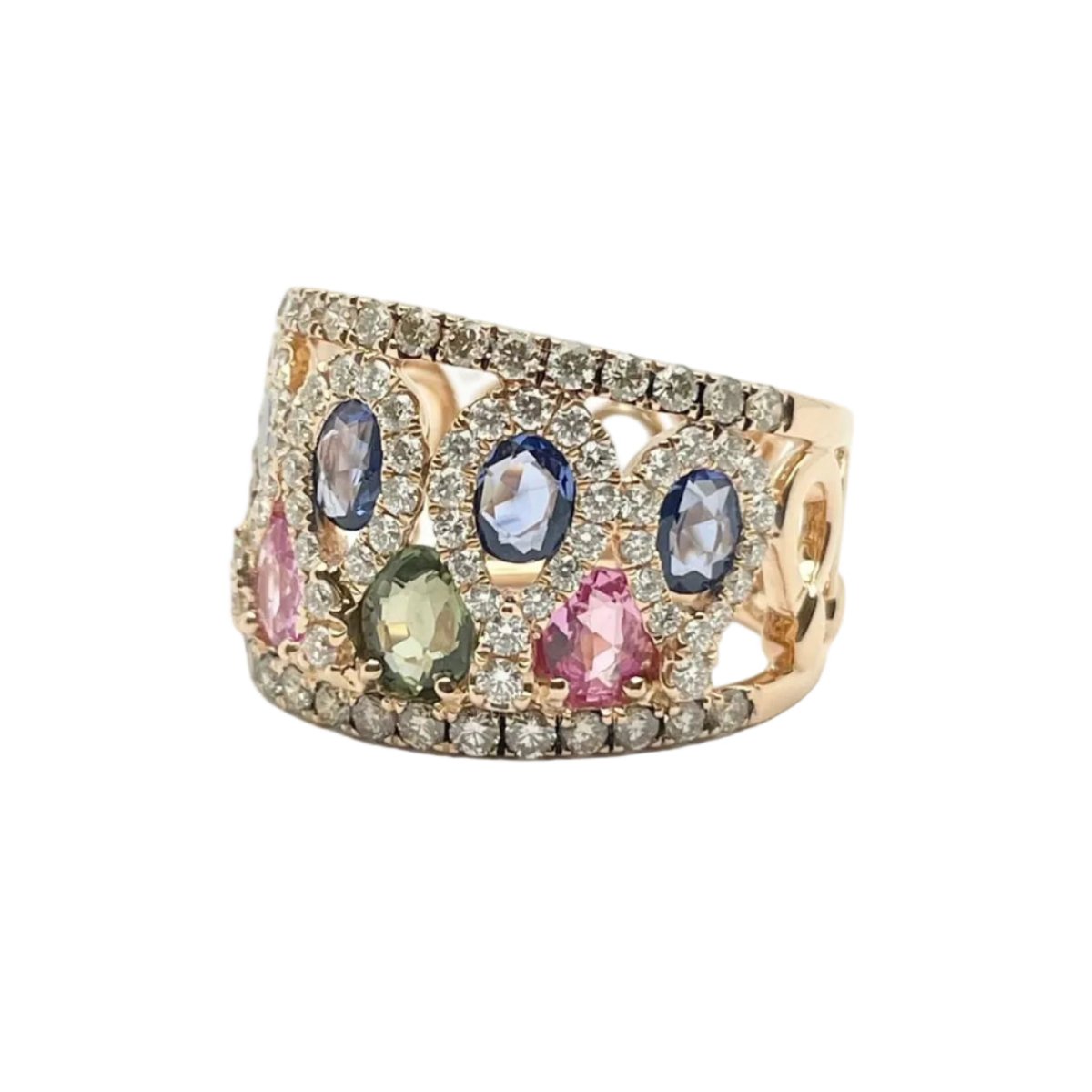 Bague Bandeau ROCCA en or rose, saphirs et diamants - Castafiore