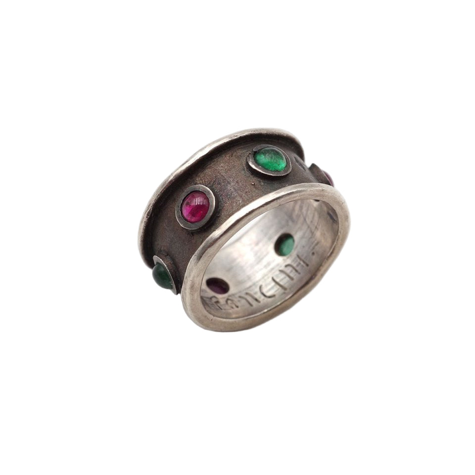 Bague bandeau rubis émeraudes en argent - Castafiore
