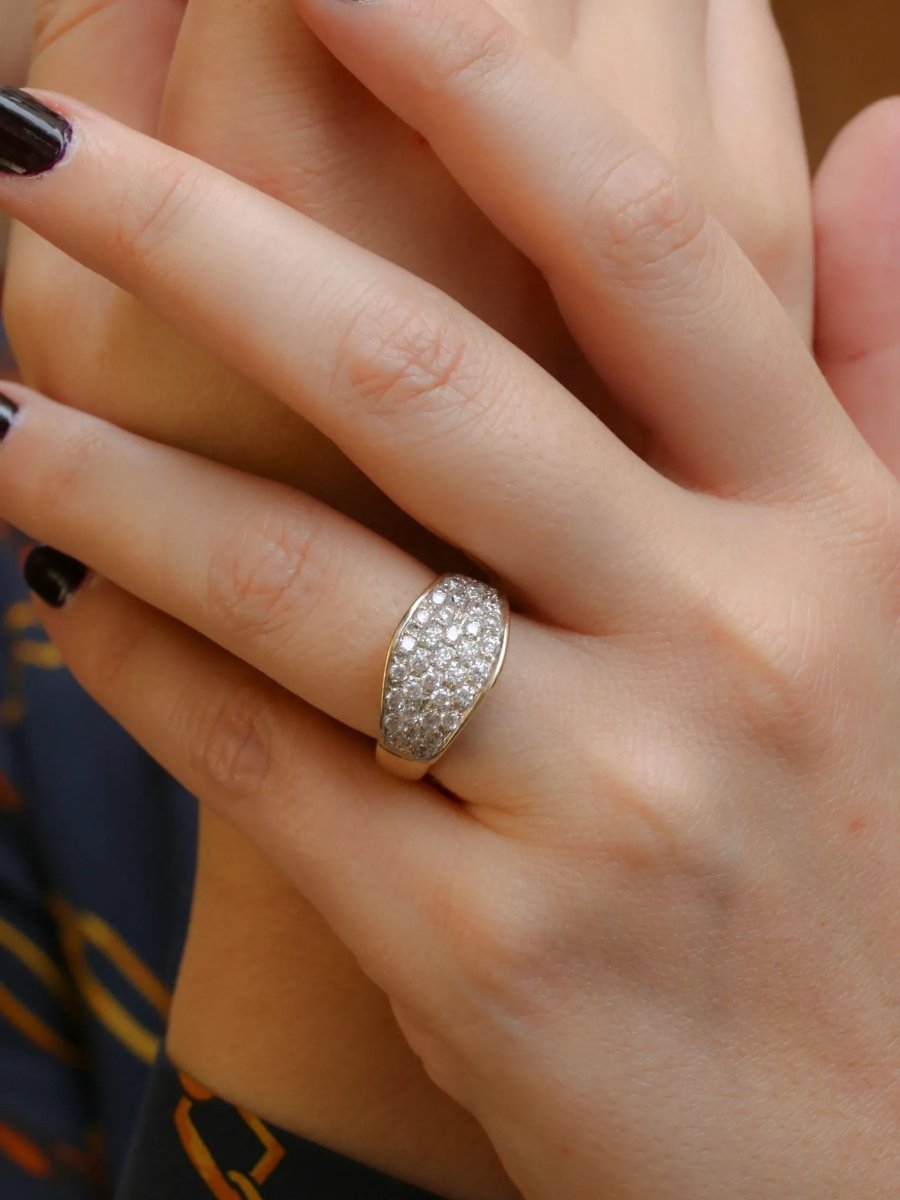 Bague bandeau vintage or jaune diamants - Castafiore