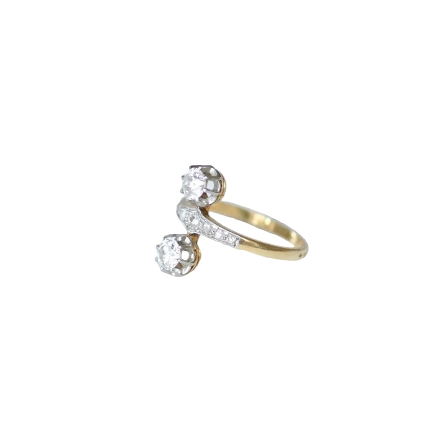 Bague Belle Epoque aigrette en or jaune et platine avec diamants - Castafiore