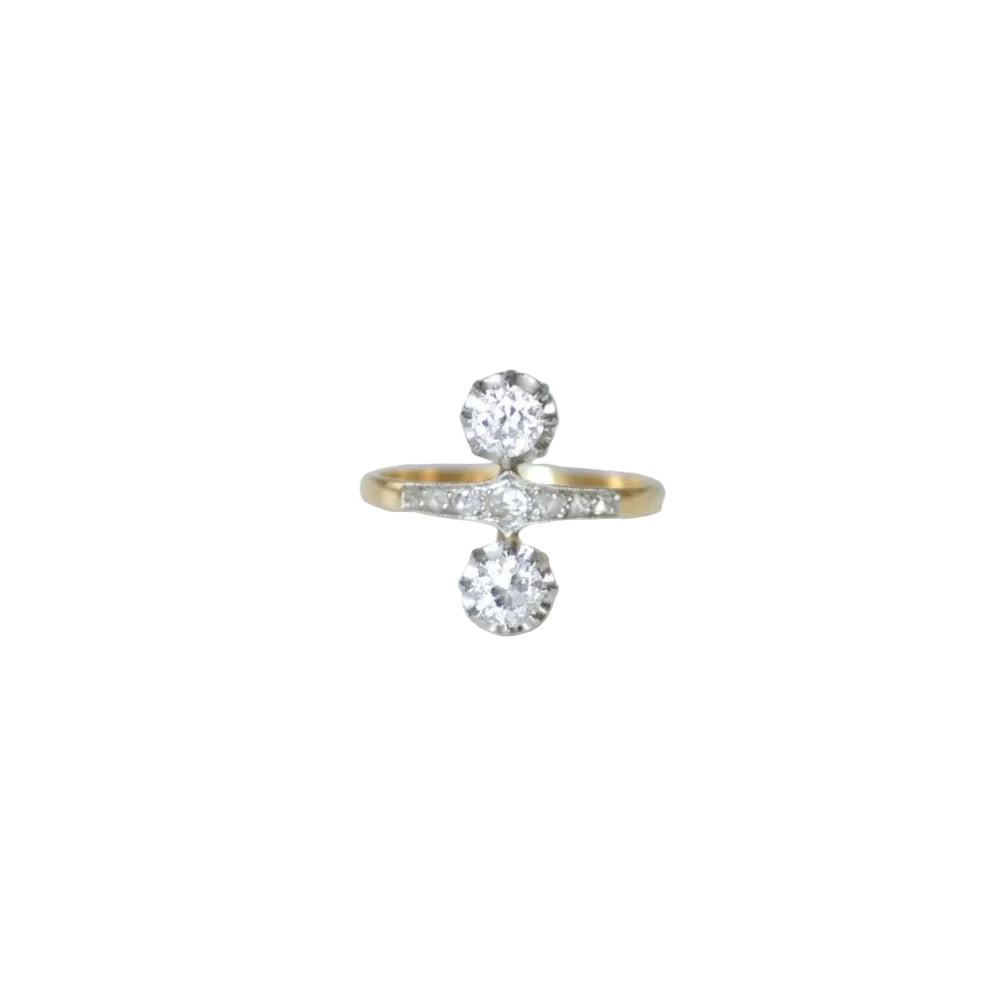 Bague Belle Epoque aigrette en or jaune et platine avec diamants - Castafiore