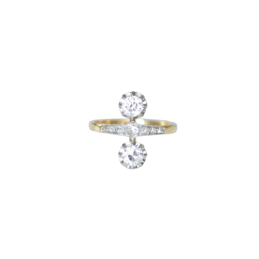 Bague Belle Epoque aigrette en or jaune et platine avec diamants - Castafiore