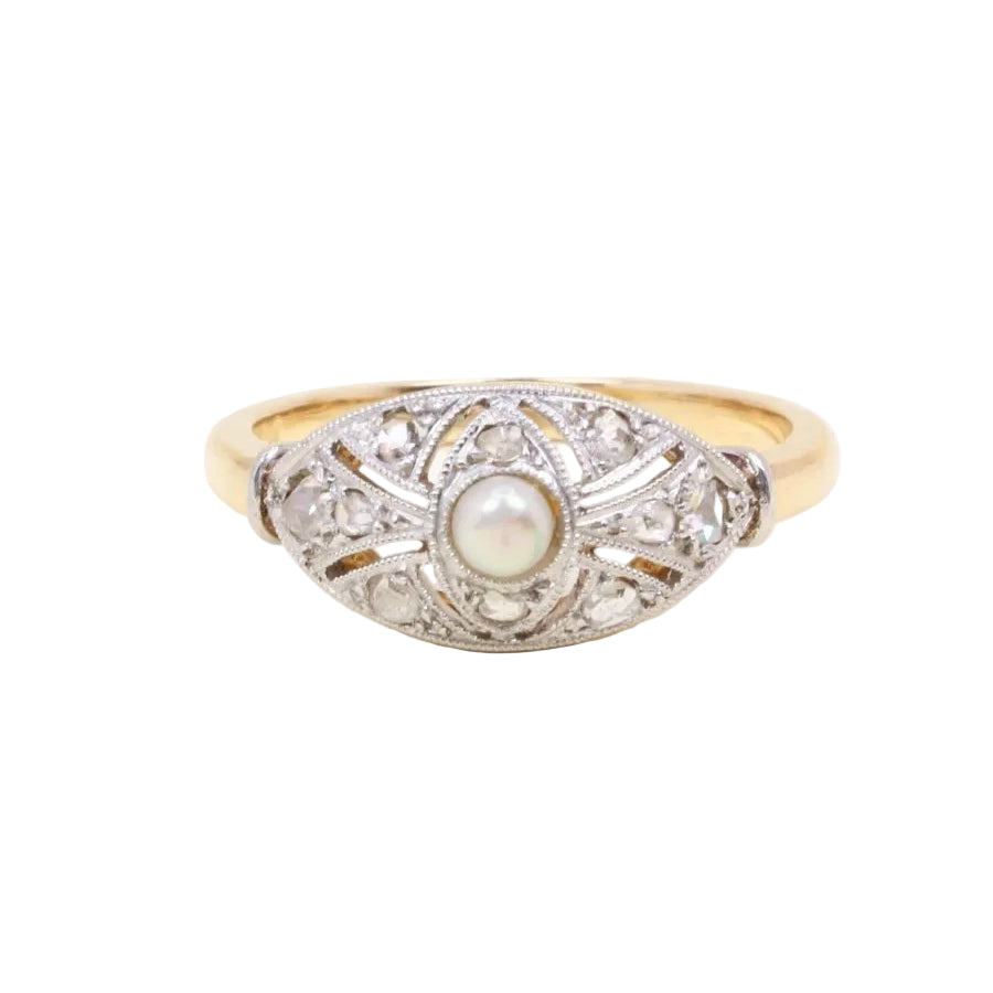 Bague Belle Epoque diamants perle fine - Castafiore