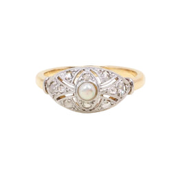 Bague Belle Epoque diamants perle fine - Castafiore