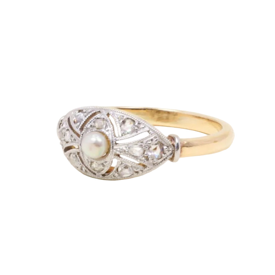 Bague Belle Epoque diamants perle fine - Castafiore