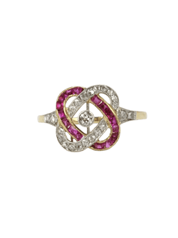 Bague Belle Époque en or jaune, rubis et diamants - Castafiore