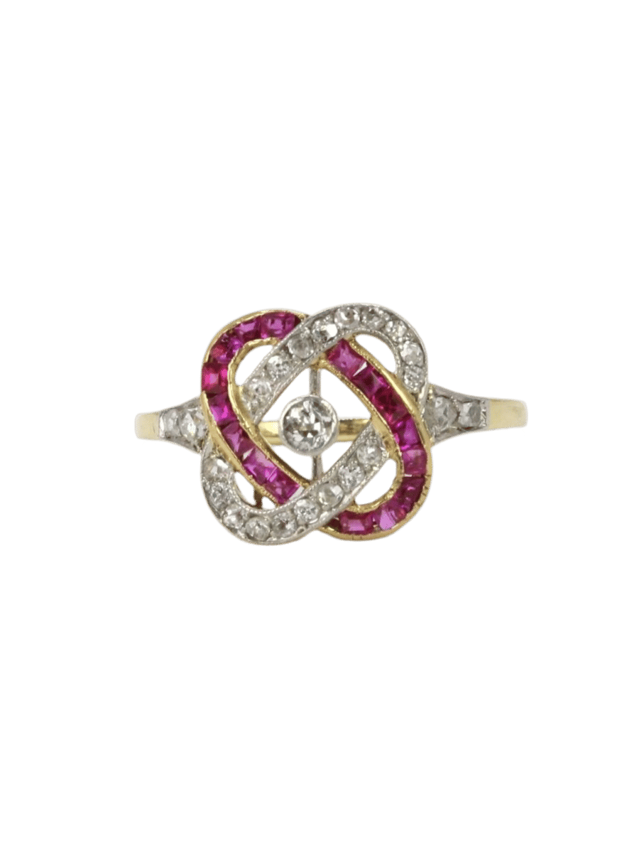 Bague Belle Époque en or jaune, rubis et diamants - Castafiore