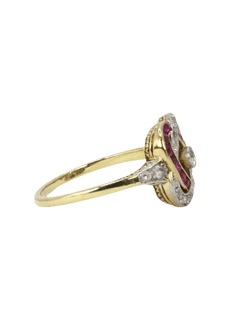 Bague Belle Époque en or jaune, rubis et diamants - Castafiore