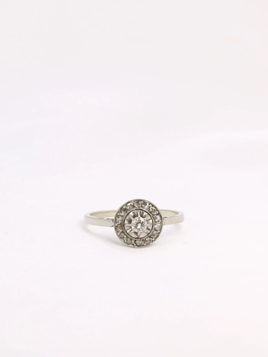 Bague Belle Epoque or platine diamants taille ancienne 0,15 ct - Castafiore