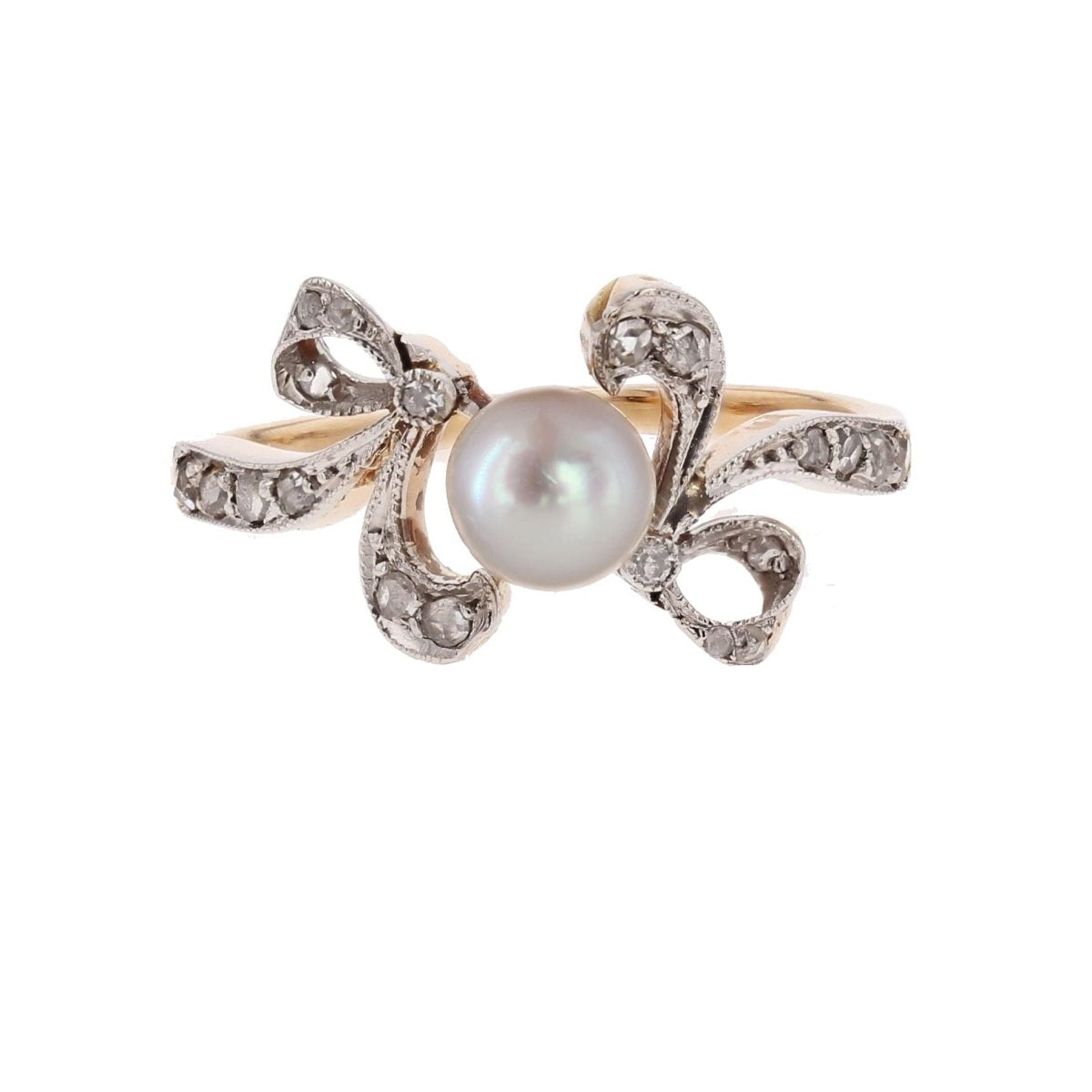 Bague BELLE EPOQUE Perle fine diamants en or jaune et platine - Castafiore