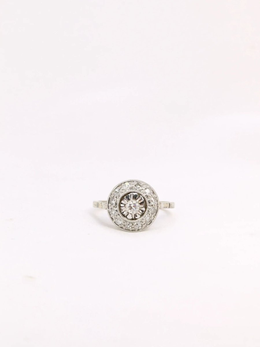 Bague Belle Epoque ronde diamants taille ancienne - Castafiore