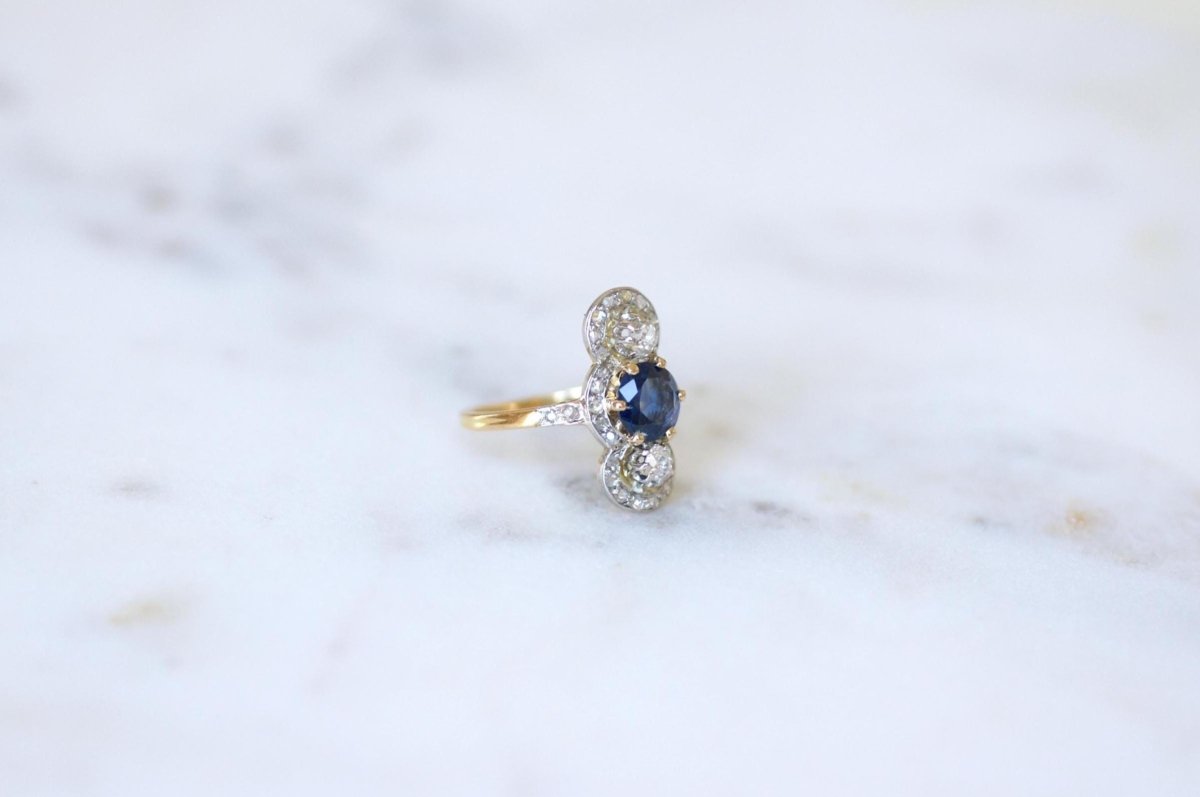 Bague Belle Epoque Saphir 1,18 Cts et Diamants - Castafiore