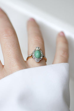 Bague Belle Epoque Turquoise Entourage Diamants - Castafiore
