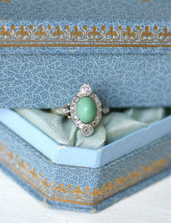Bague Belle Epoque Turquoise Entourage Diamants - Castafiore