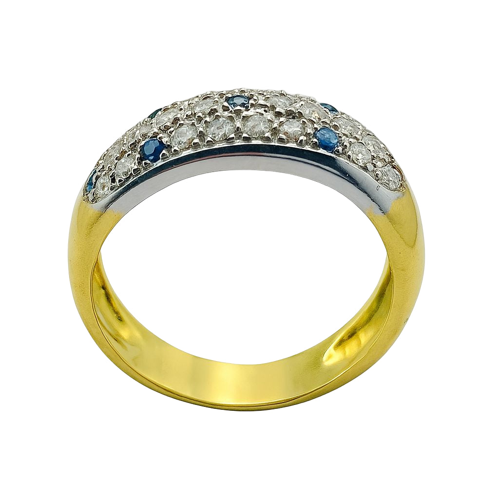 ANILLO BICOLOR EN ORO AMARILLO Y BLANCO, CON ZAFIROS Y DIAMANTES