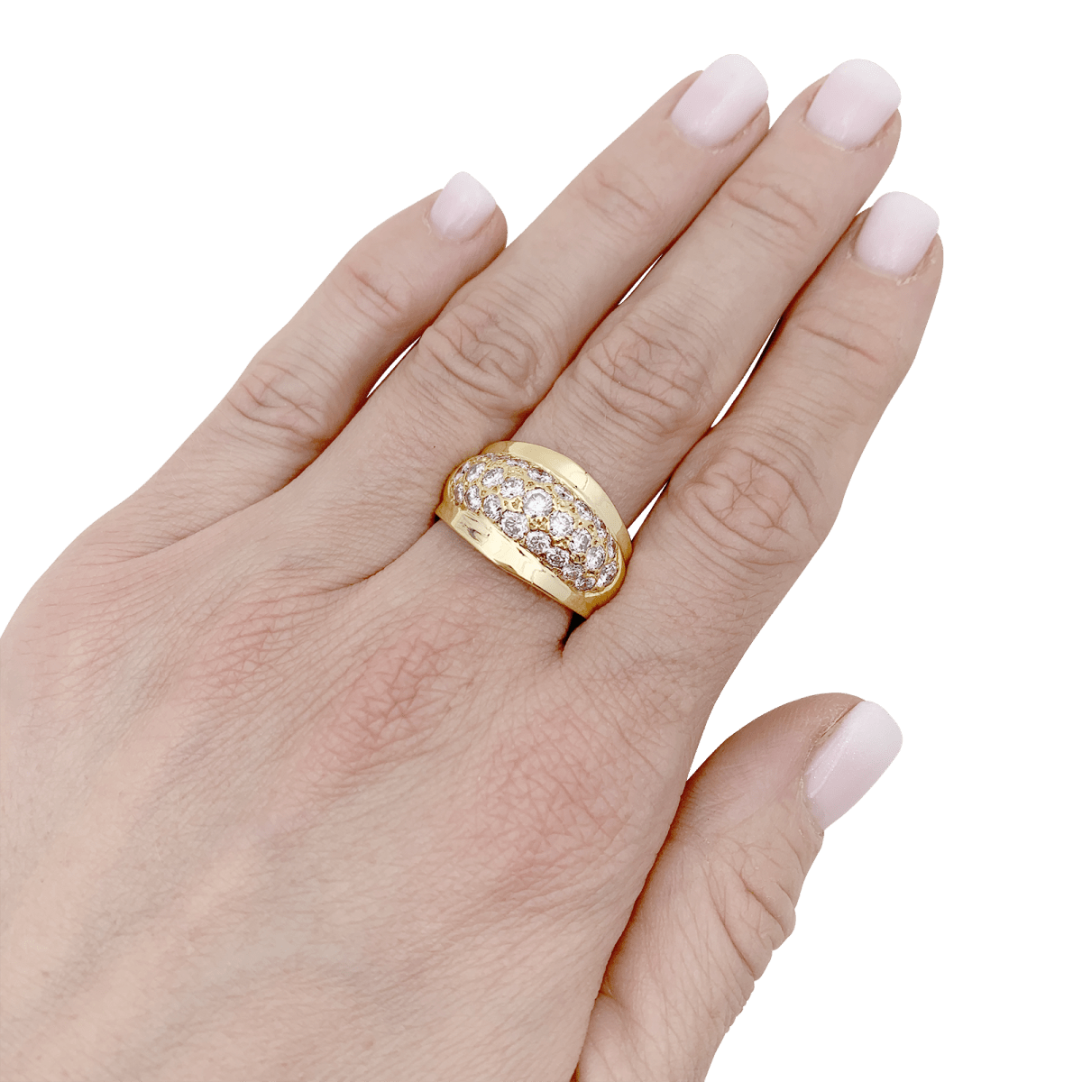 Bague bombée en or jaune et diamants. - Castafiore