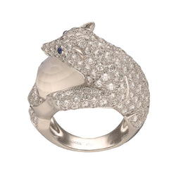 Bague Boucheron " Collection animaux Ours Nanook" de 2021 avec Diamants, pierre de lune en Or gris 18k. Taille 52. Full set - Castafiore